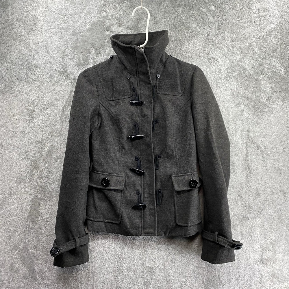 Hydraulic Women XS Dark Gray Wool Blend Toggle Pea Coat Nautical Jacket